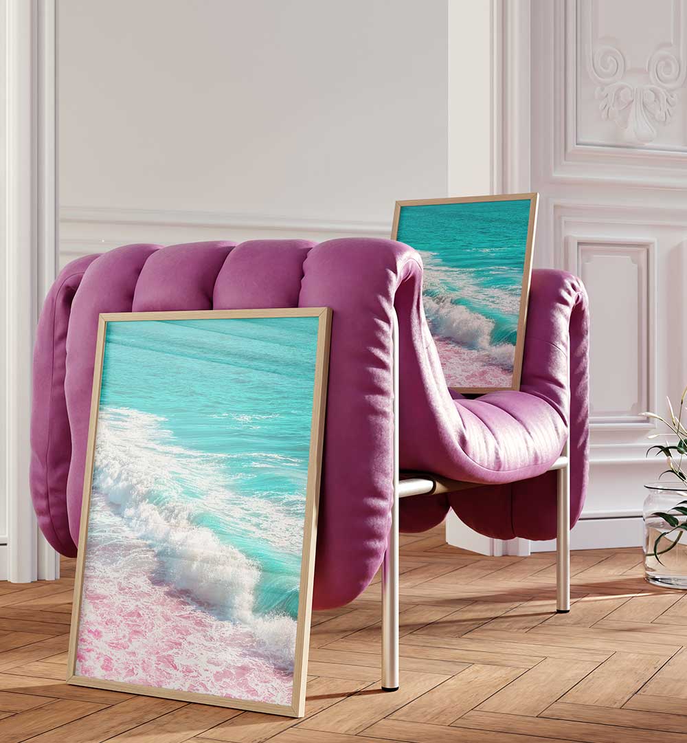 WAVES CRASHING IN PINK AND BLUE , PHOTOGRAPHY PRINTS