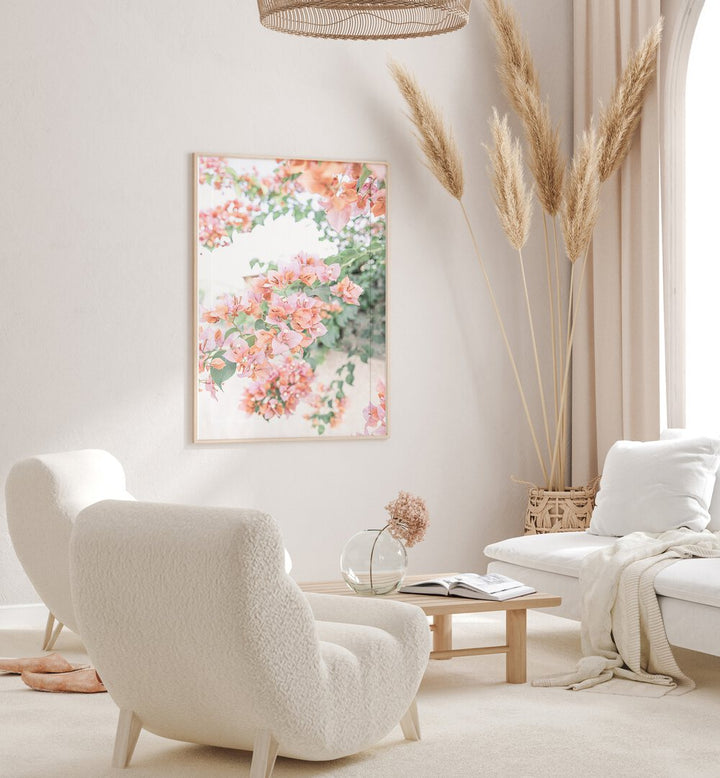Stunning PEACH BOUGAINVILLEA, FLORAL FLOWER PAINTINGS, brightening up modern decor with vibrant peach hues.