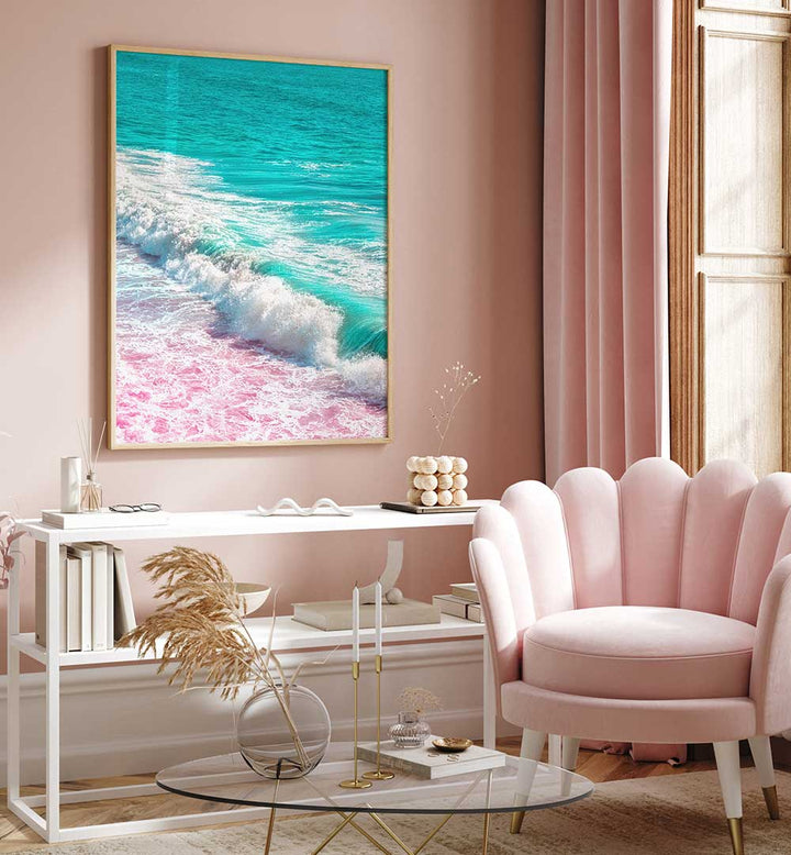 WAVES CRASHING IN PINK AND BLUE , PHOTOGRAPHY PRINTS