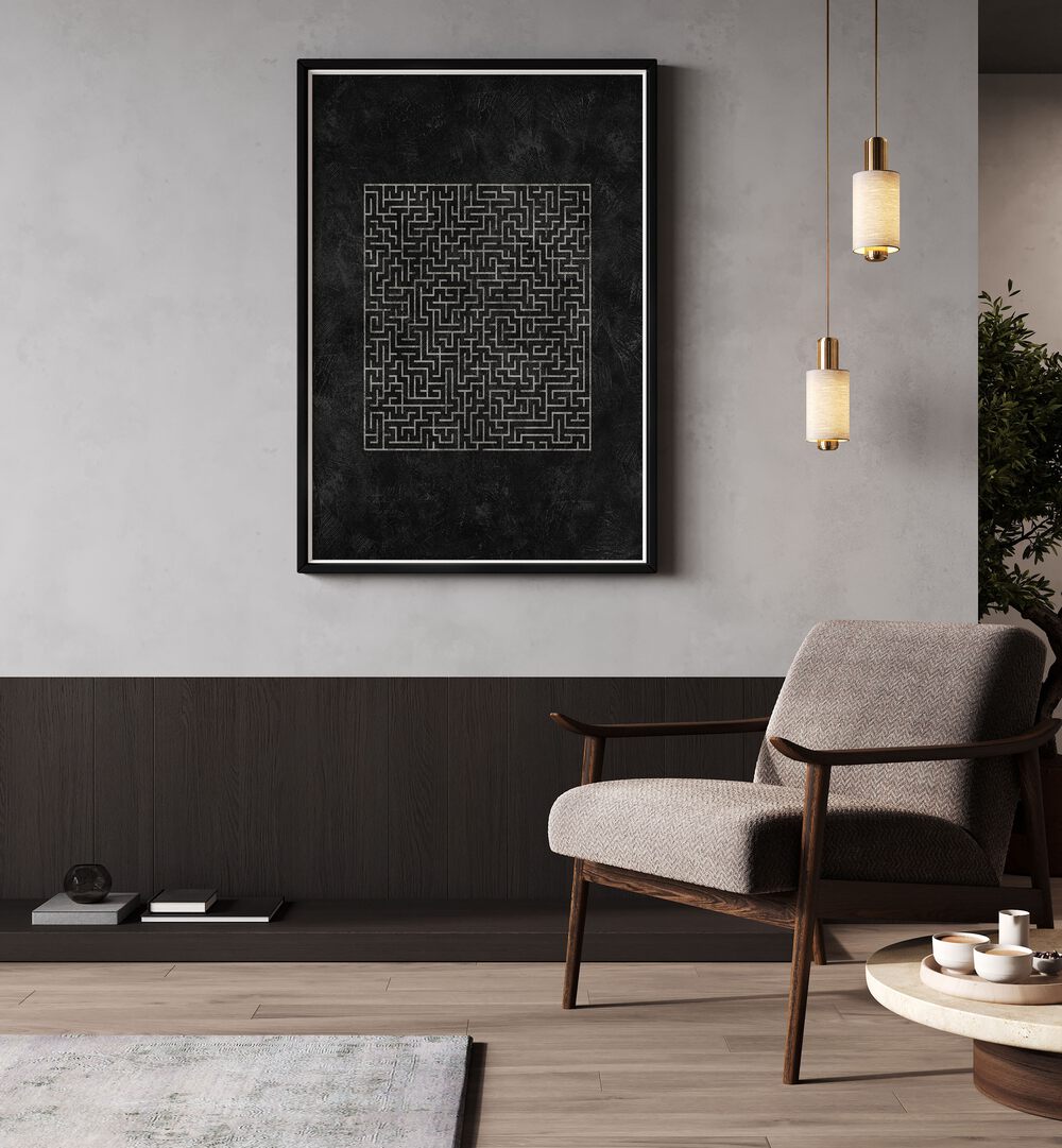 Stylish interior featuring THE SQUARED MAZE JOURNEY, GEOMETRIC ART PRINTS, perfect for modern home decor.