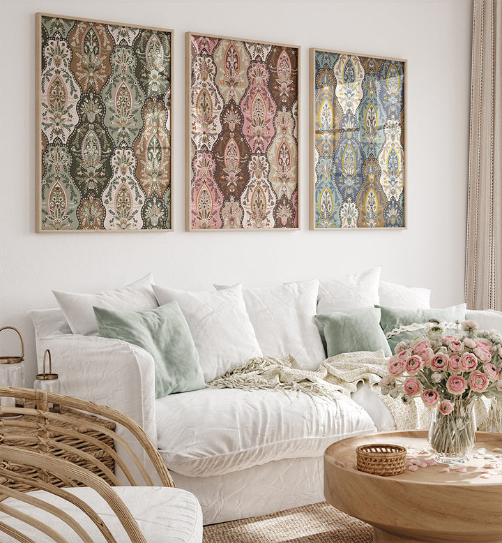 HERITAGE PATTERN  , SET OF 3 PAINTINGS