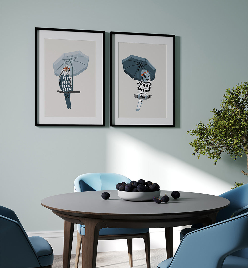 UNDER THE UMBRELLA , SET OF 2 PAINTINGS