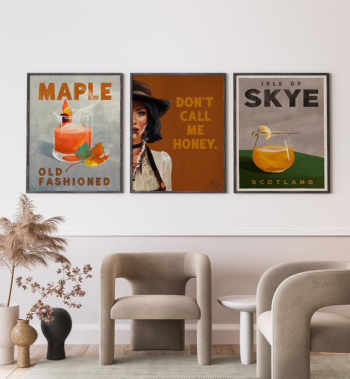 COZY BAR TRIO , SET OF 3 PAINTINGS