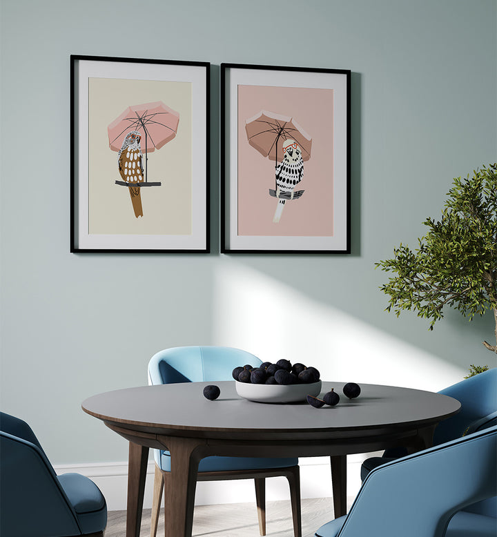 UNDER THE UMBRELLA , SET OF 2 PAINTINGS