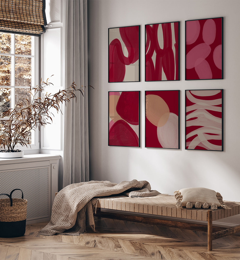 RED RESONANCE SET , SET OF 6 PAINTINGS