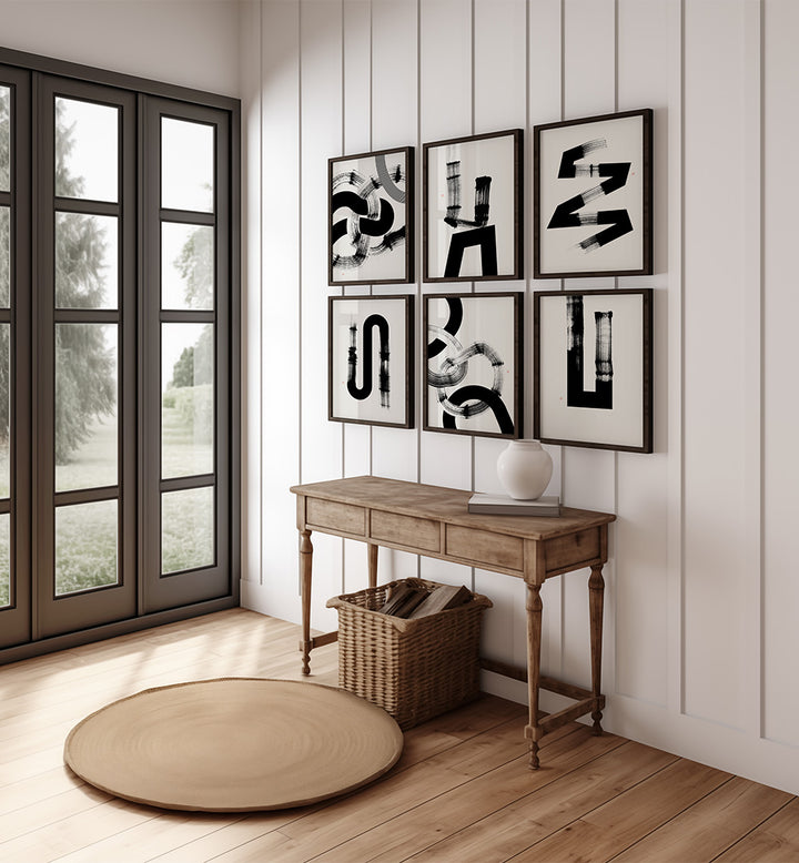 BLACK STROKE SERIES SET , SET OF 6 PAINTINGS