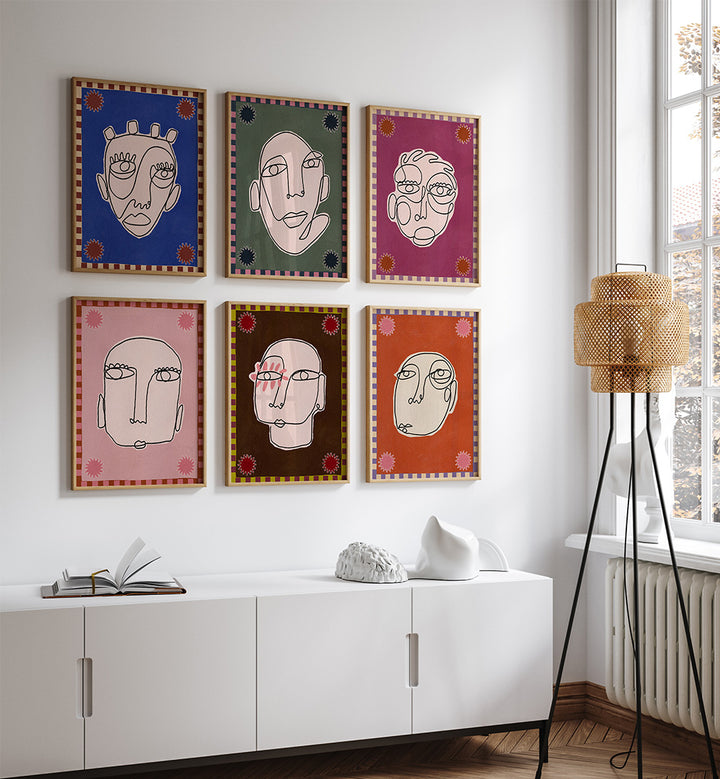 WHISPERING FACES SET , SET OF 6 PAINTINGS