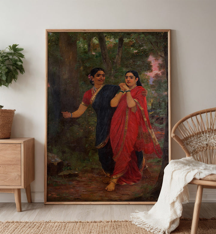 RAVI VARMA DRAUPADI AND SIMHIKA , INDIAN ART PAINTINGS