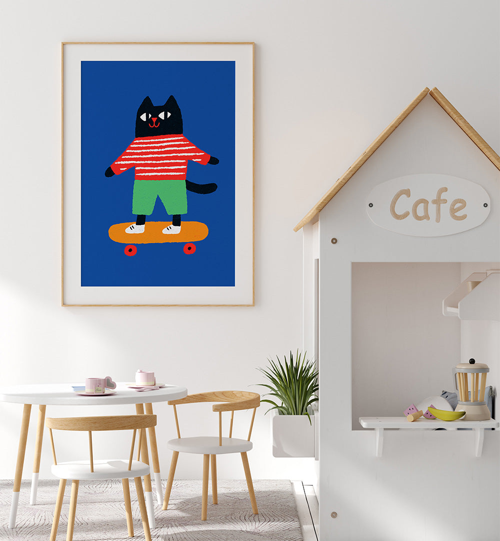 SKATING CAT , KIDS ROOM PAINTINGS