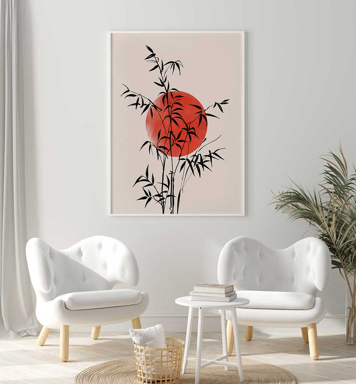 BAMBOO WITH RED SUN , LANDSCAPE PAINTINGS