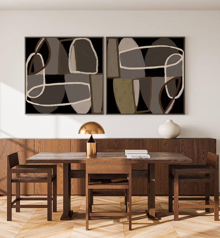 INTERWOVEN SHAPES SET , SET OF 2 PAINTINGS