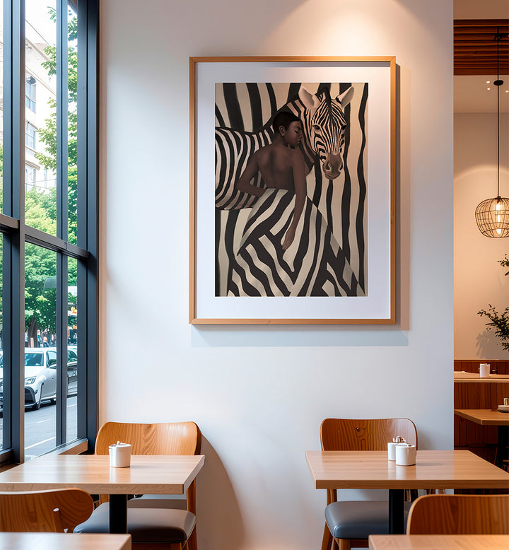 WOMAN AND ZEBRA, SURREAL ART PRINTS