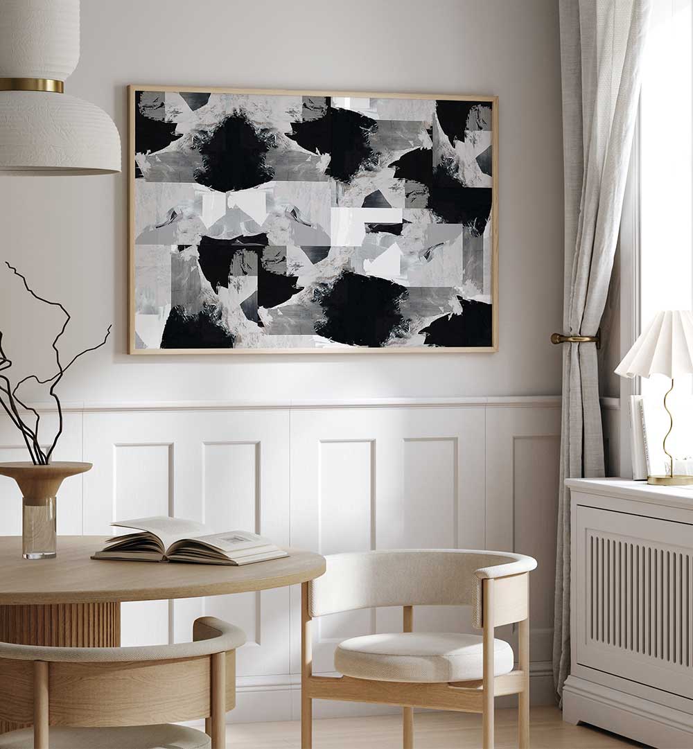 Enhance your decor with GENTLE NIGHT, ABSTRACT PAINTINGS featuring a striking blend of colors and shapes.