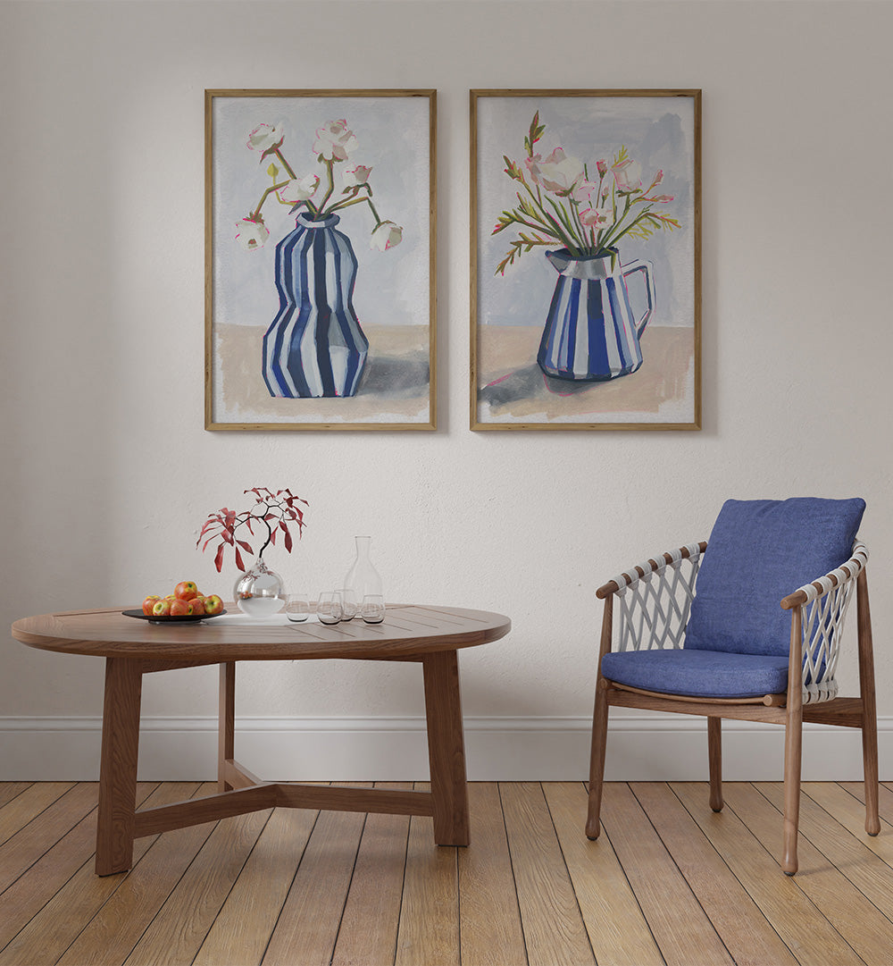 VESSELS IN BLOOM SET , SET OF 2 PAINTINGS