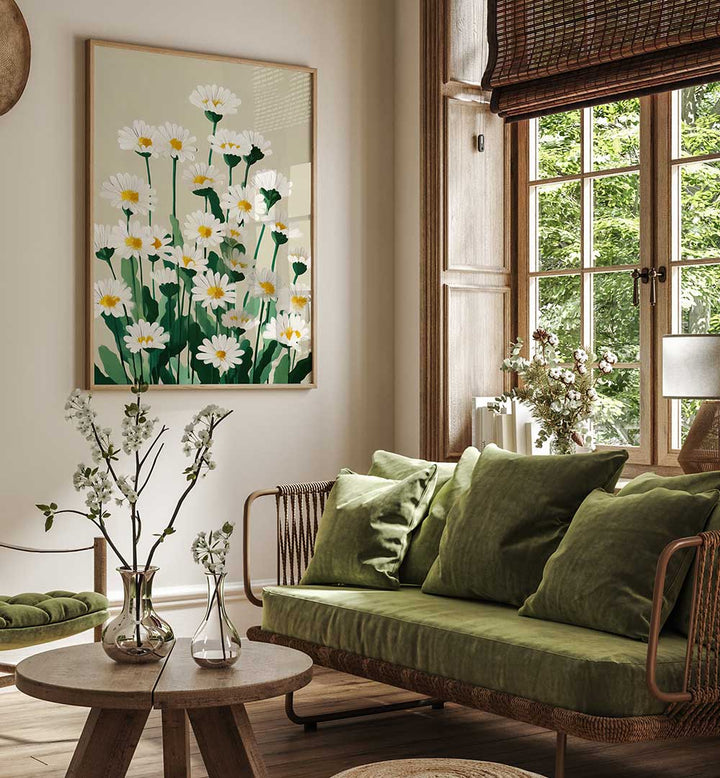 DAISY MEADOW MORNING , FLORAL FLOWER PAINTINGS