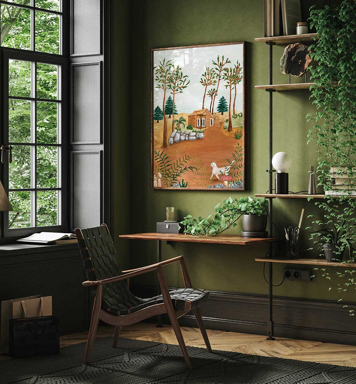 CABIN IN THE WOODS , LANDSCAPE PAINTINGS