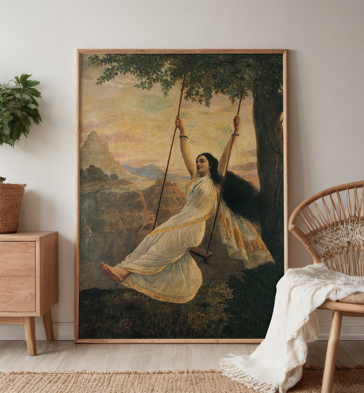 MOHINI ON A SWING , INDIAN ART PAINTINGS
