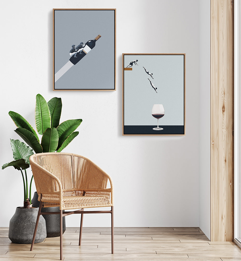 THE GREAT WINE DIVE SET , SET OF 2 PAINTINGS