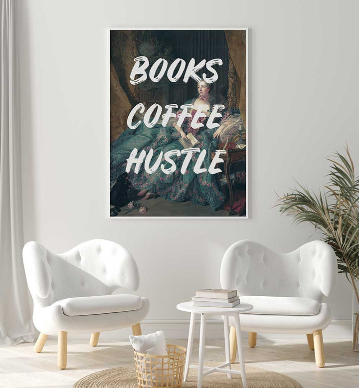 BOOKS COFFEE WHITE , ALTERED ART PRINTS