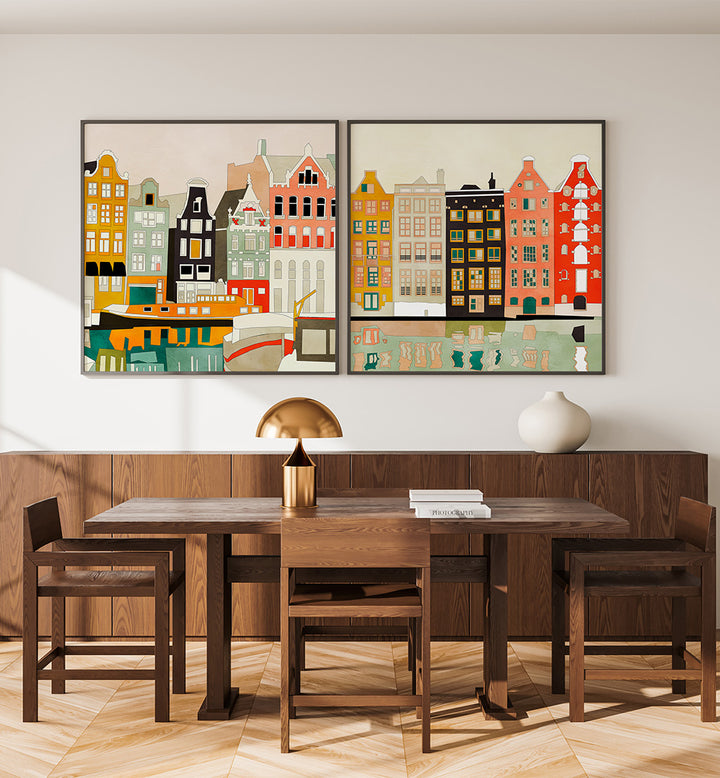 AMSTERDAM REFLECTIONS , SET OF 2 PAINTINGS