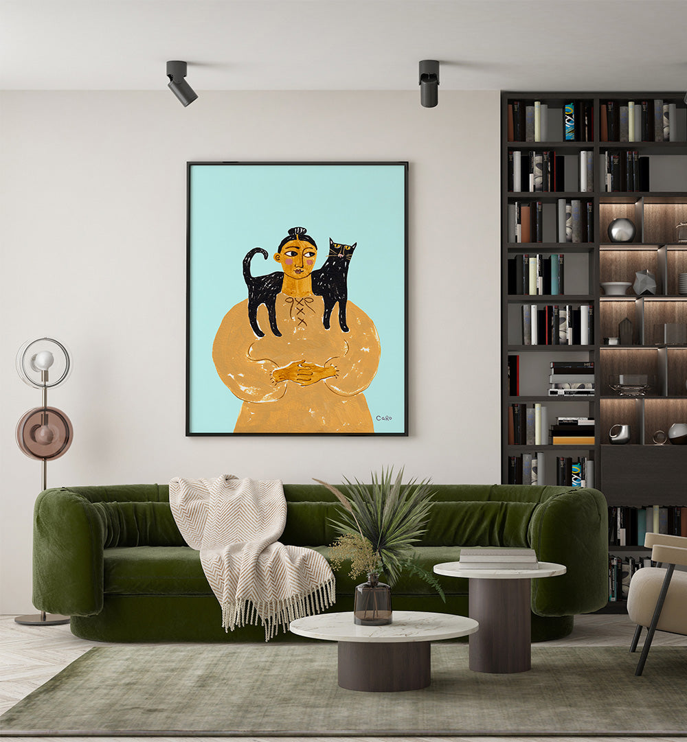 WOMAN WITH CAT , PORTRAITS & FIGURATIVE ILLUSTRATIONS
