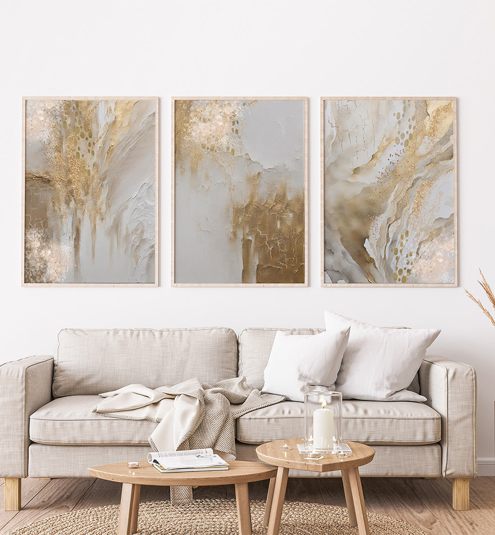 WHISPERED GOLD SET , SET OF 3 PAINTINGS