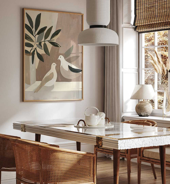 DOVES ON PATIO , BOHO ART PAINTINGS