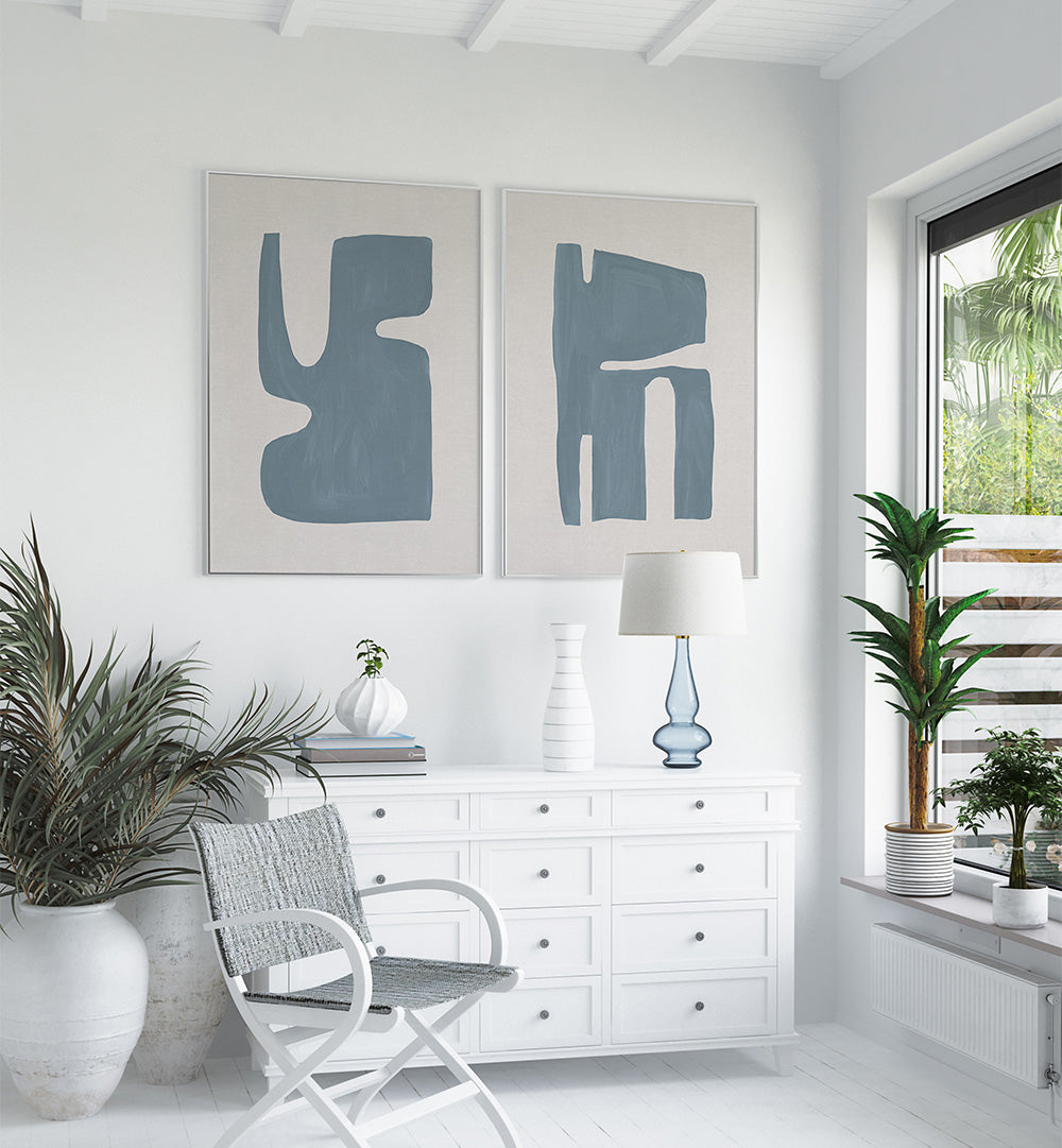 JAPANDI BLUE SET , SET OF 2 PAINTINGS