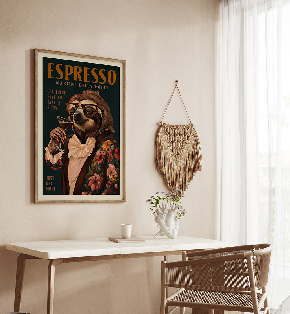 ESPRESSO MARTINI DRINKING SLOTH , BAR & CAFE ART