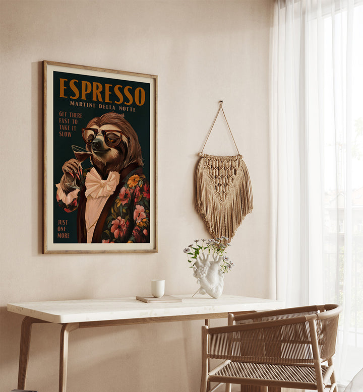 ESPRESSO MARTINI DRINKING SLOTH , BAR & CAFE ART