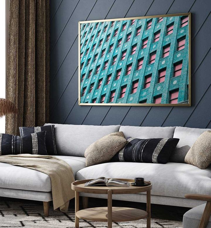 BRICK BUILDING WITH PINK WINDOWS , PHOTOGRAPHY PRINTS