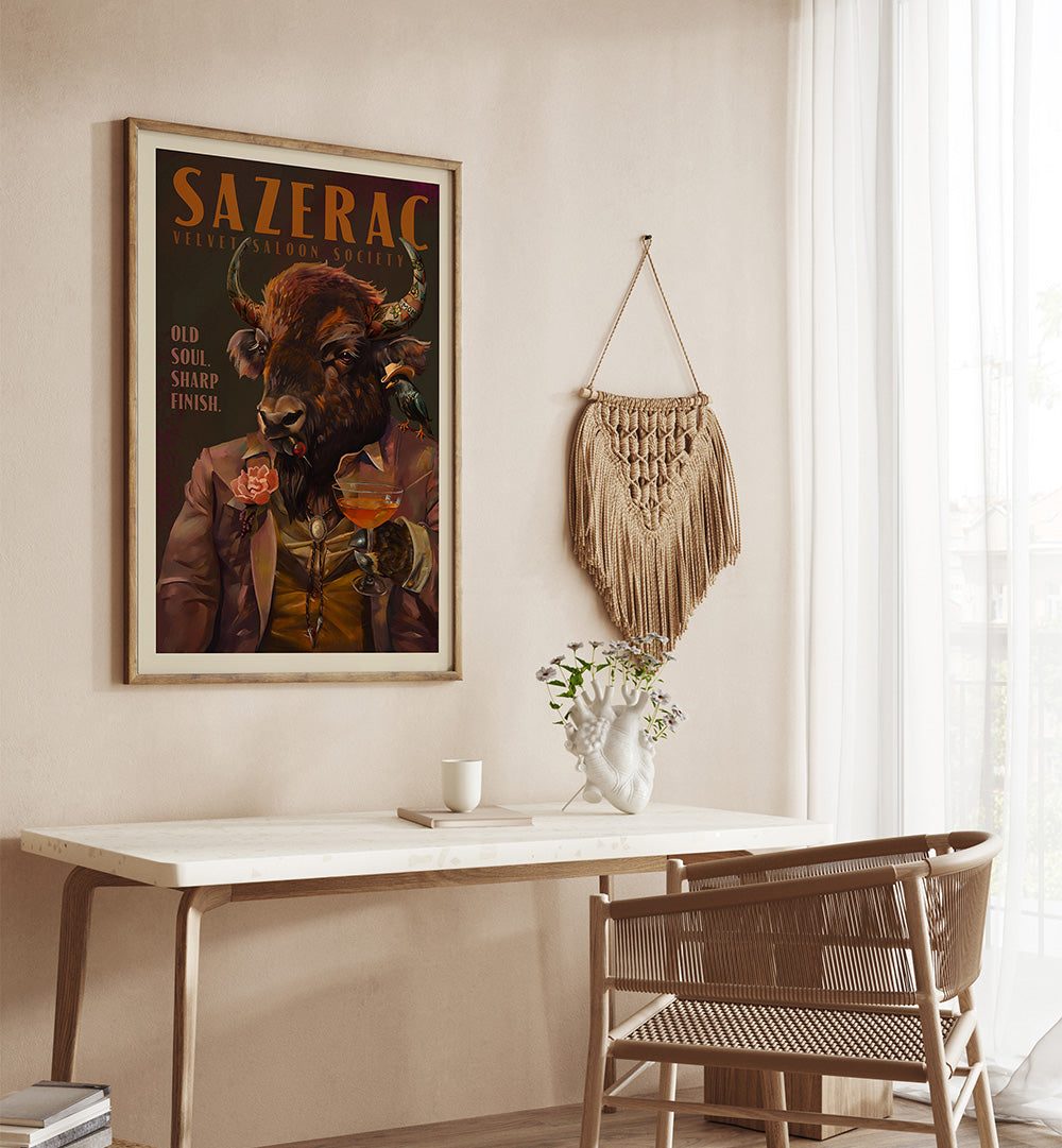 BUFFALO DRINKING SAZERAC , BAR & CAFE ART