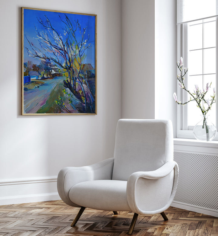 Bright and vibrant BLOOMING APRICOT, LANDSCAPE PAINTINGS enhance any modern space with artistic flair and elegance.