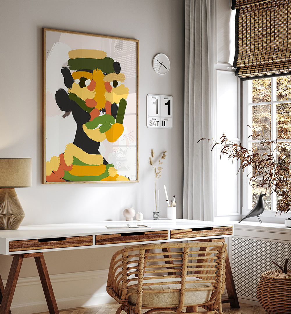 YELLOW GREEN TRIBAL PORTRAIT , PORTRAITS & FIGURATIVE ILLUSTRATIONS