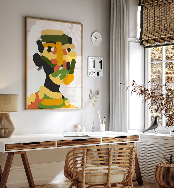 YELLOW GREEN TRIBAL PORTRAIT , PORTRAITS & FIGURATIVE ILLUSTRATIONS