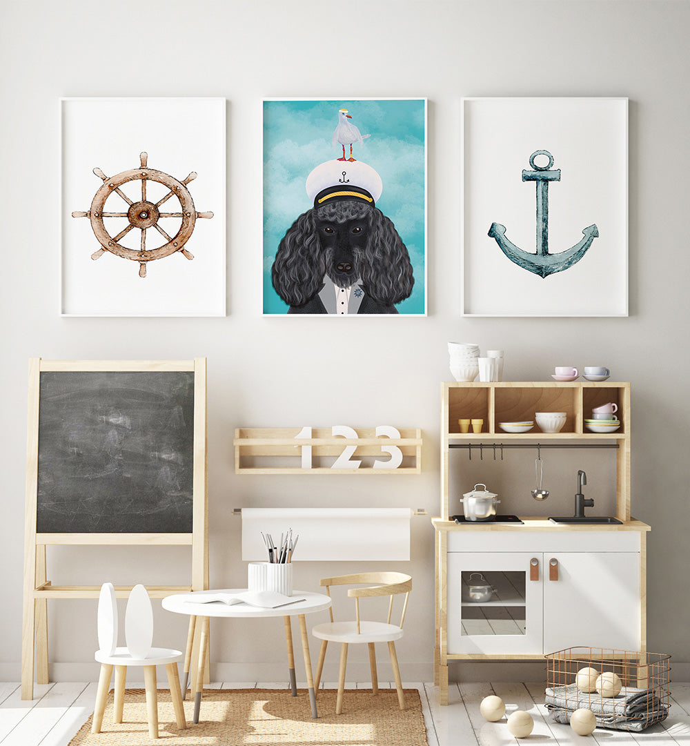 CAPTAIN PAWS , SET OF 3 PAINTINGS