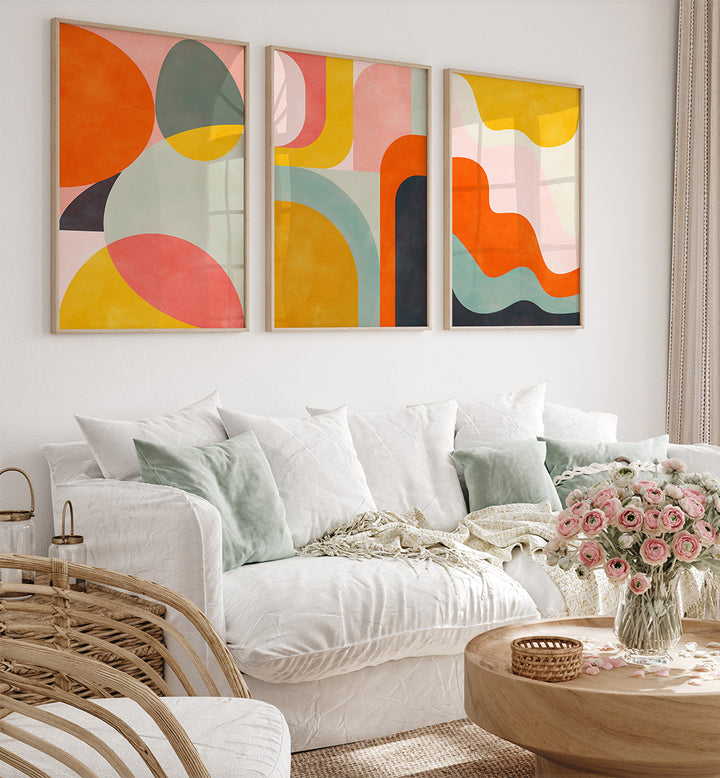 GOLDEN HOUR ABSTRACTS , SET OF 3 PAINTINGS