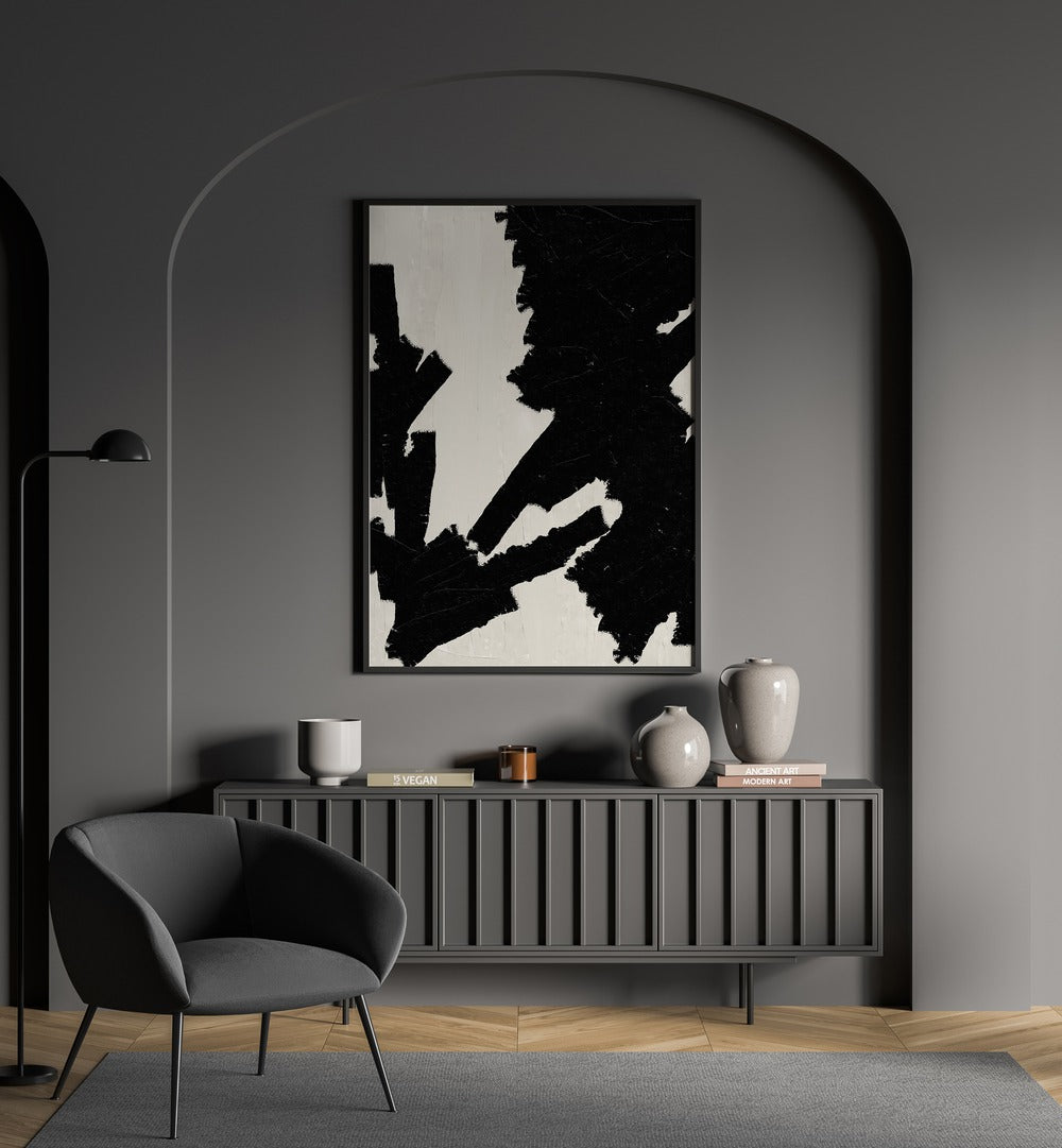 Elegant OIL PAINTING BLACK AND BEIGE, ABSTRACT PAINTINGS from The Miuus Studio enhances modern living spaces beautifully.