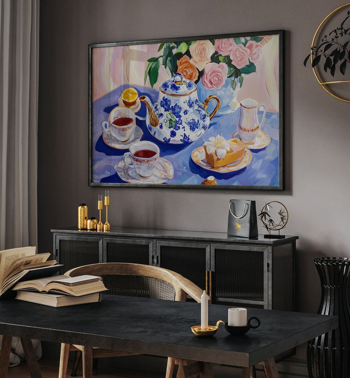 Elegant AFTERNOON TEA TABLE , KITCHEN POSTERS showcasing a beautifully arranged tea setting, perfect for gatherings.