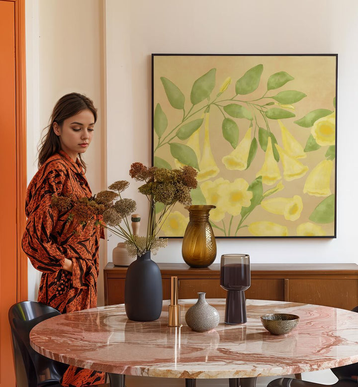 Golden Harmony, Floral Flower Paintings brighten any space with vibrant blooms and intricate details, enhancing your decor.