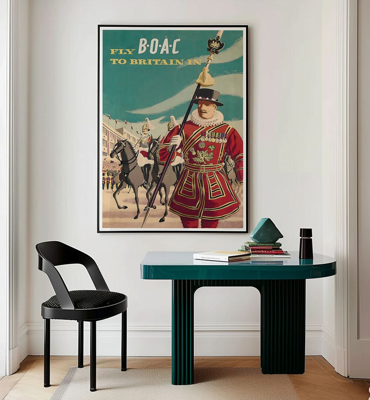 BOAC vintage travel poster showcasing Britain's charm and history, perfect for collectors of BRITAIN, VINTAGE TRAVEL POSTERS.