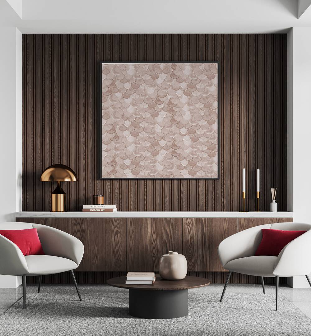 Elegant living room featuring ANIMAL PRINT XVI, ABSTRACT PAINTINGS, enhancing modern decor with subtle textures.