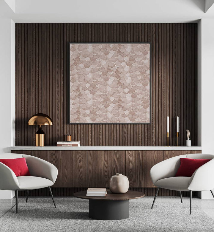 Elegant living room featuring ANIMAL PRINT XVI, ABSTRACT PAINTINGS, enhancing modern decor with subtle textures.