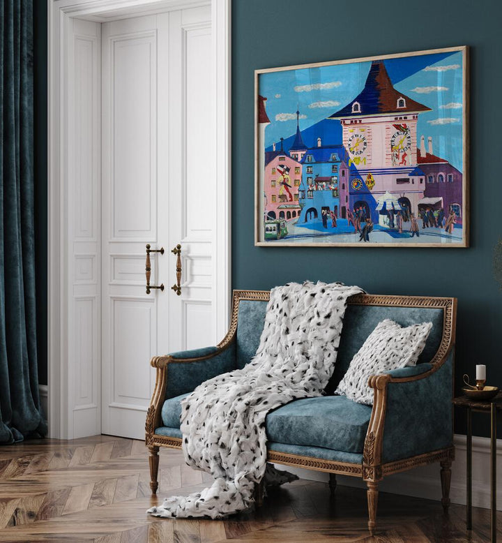 BERN WITH BELLTOWER (1935) , VINTAGE PAINTINGS