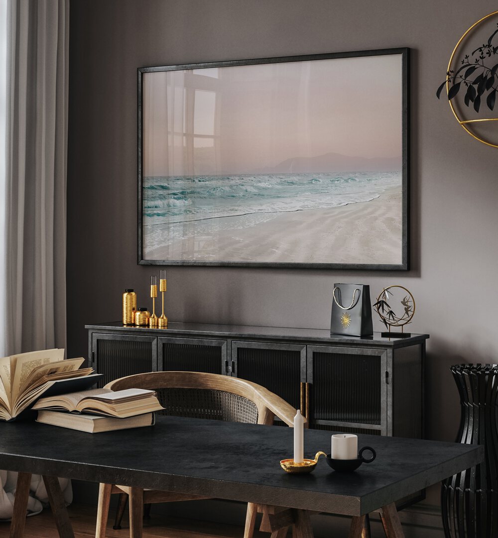 Stylish interior showcasing BEACH VIBES VI, BEACH PAINTINGS, adding a serene touch to modern decor.