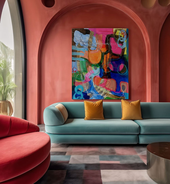 Bright and vibrant, the COMPOSITION FOR A SUNDAY MORNING II, ABSTRACT PAINTINGS enhance any modern living space.