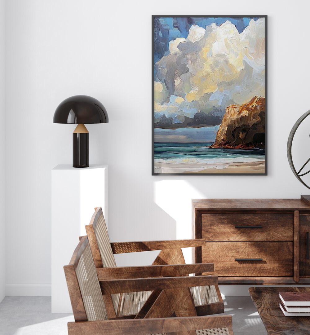 CLOUDY DAY AT THE BEACH II artwork brings serene coastal beauty to your home, enhancing your décor with tranquility.
