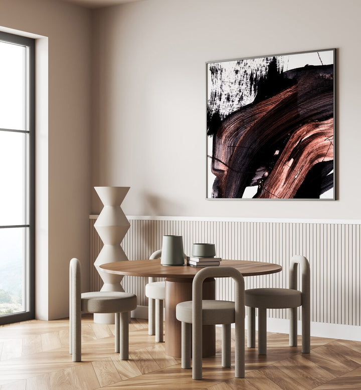 Stunning BS Abstract Paintings displayed in a modern dining area, adding elegance and creativity to the space.
