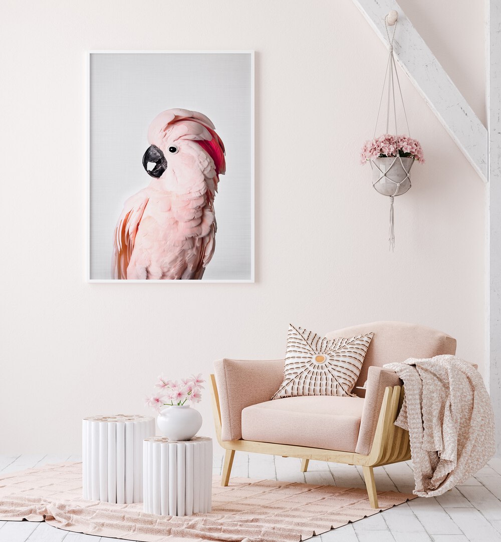 Vibrant PINK COCKATOO, ANIMAL PAINTINGS, adds elegance to any space, showcasing the beauty of ornamental birds.