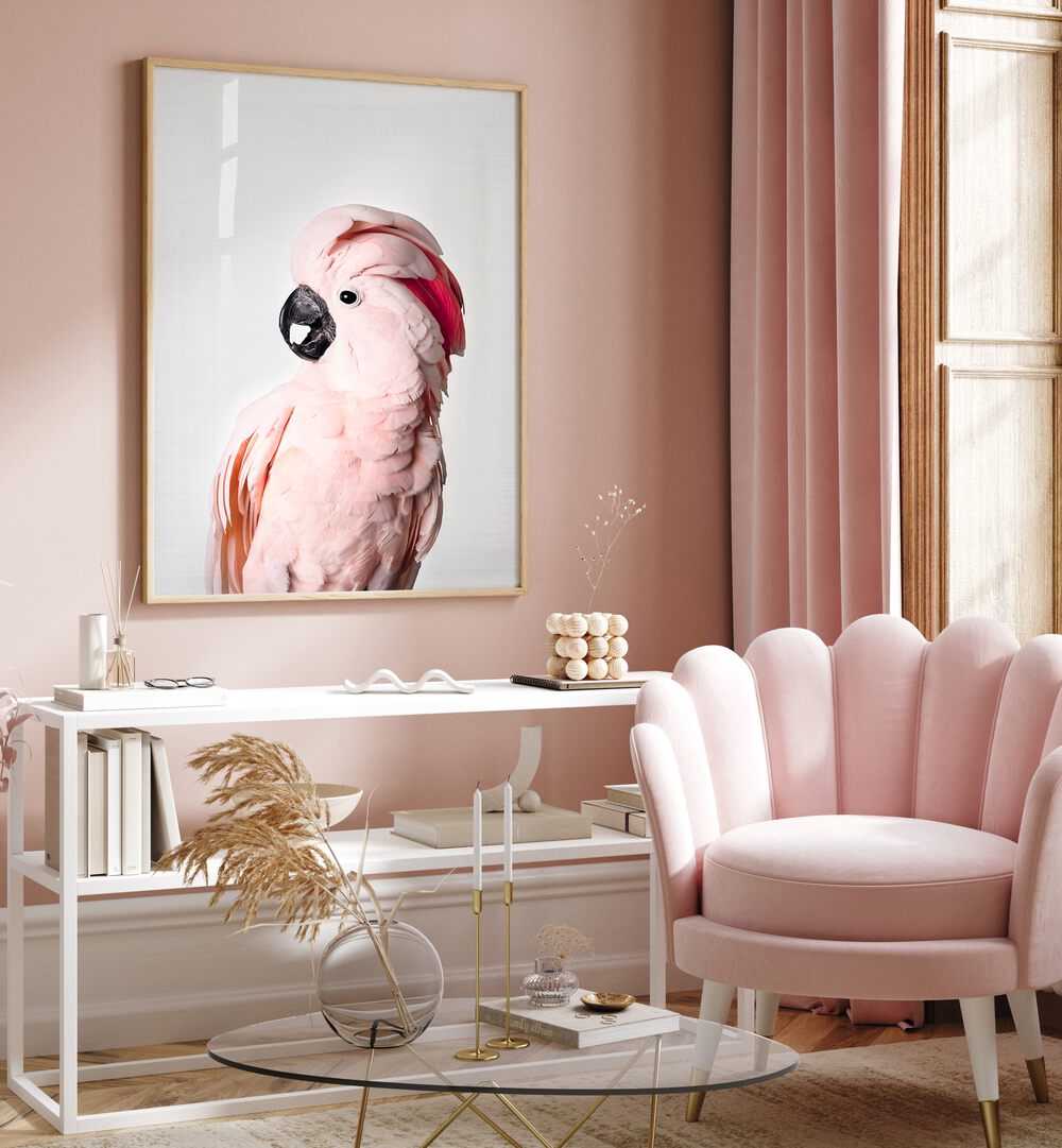 Vibrant PINK COCKATOO, ANIMAL PAINTINGS, enhancing home decor with its exquisite beauty and charm. Perfect for any space.